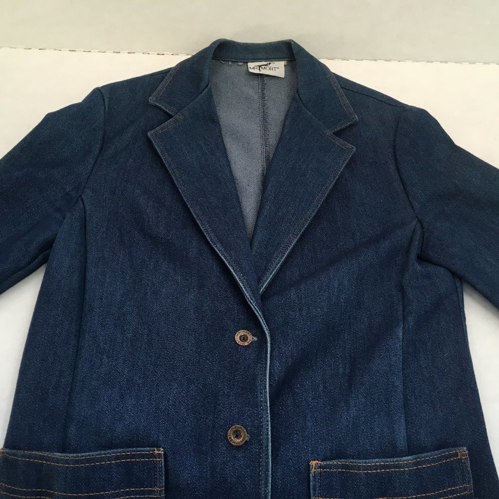 VTG blue jean two button blazer pockets top stitch